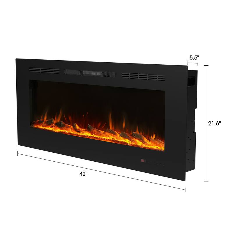 42" Modern Recessed Wall Mounted Electric Fireplace Heater with Remote and 3 Realistic Flame
