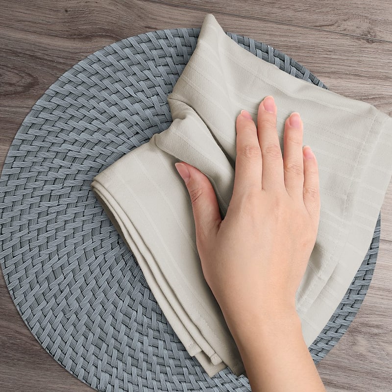 CounterArt Grey and Natural Basket Weave Design Round Reversible Easy Care Plastic Placemat Set of 4 Made in The USA