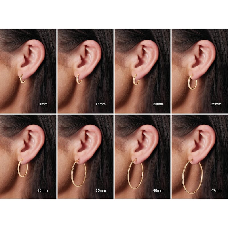 Curata 10k White Gold Polished 2mm Tube Classic Hoop Earrings - 15mm - 65mm