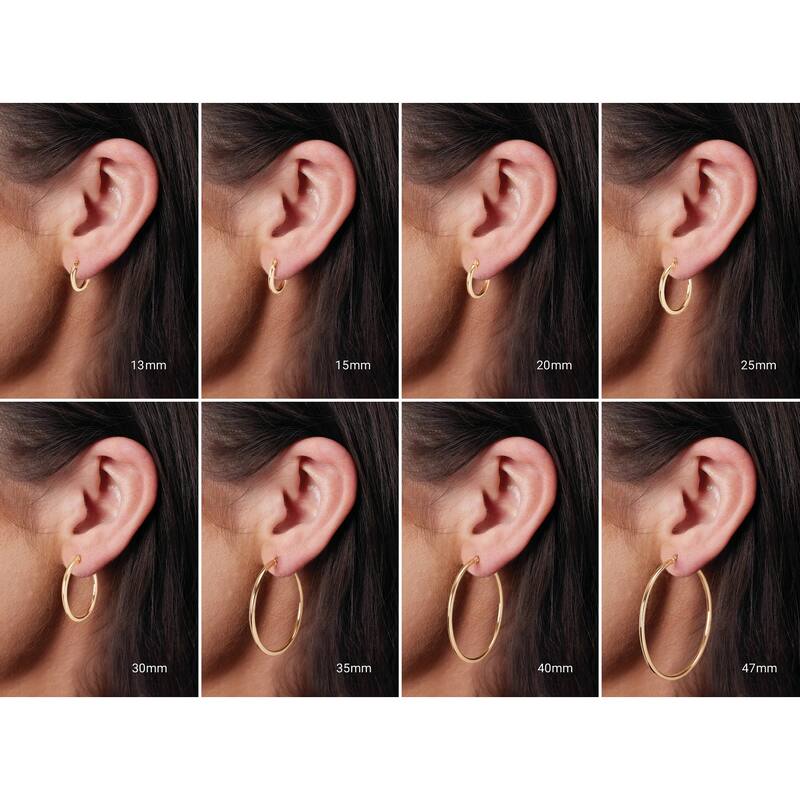 Curata 10k Yellow Gold 1.5mm Polished Round Endless Hoop Earrings - 14mm - 40mm