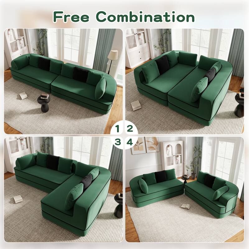 4-Seat Teddy Fabric No Assembly 32D High Density Sponge Boneless Sofa