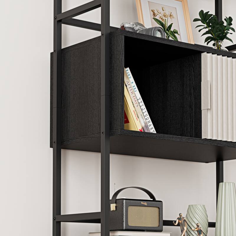 5-Tier Multifunctional Storage Shelf, Closed Back Cabinet with A Sliding Door