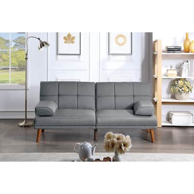 Blue Grey Polyfiber Adjustable Tufted Sofa with Solid Wood Legs