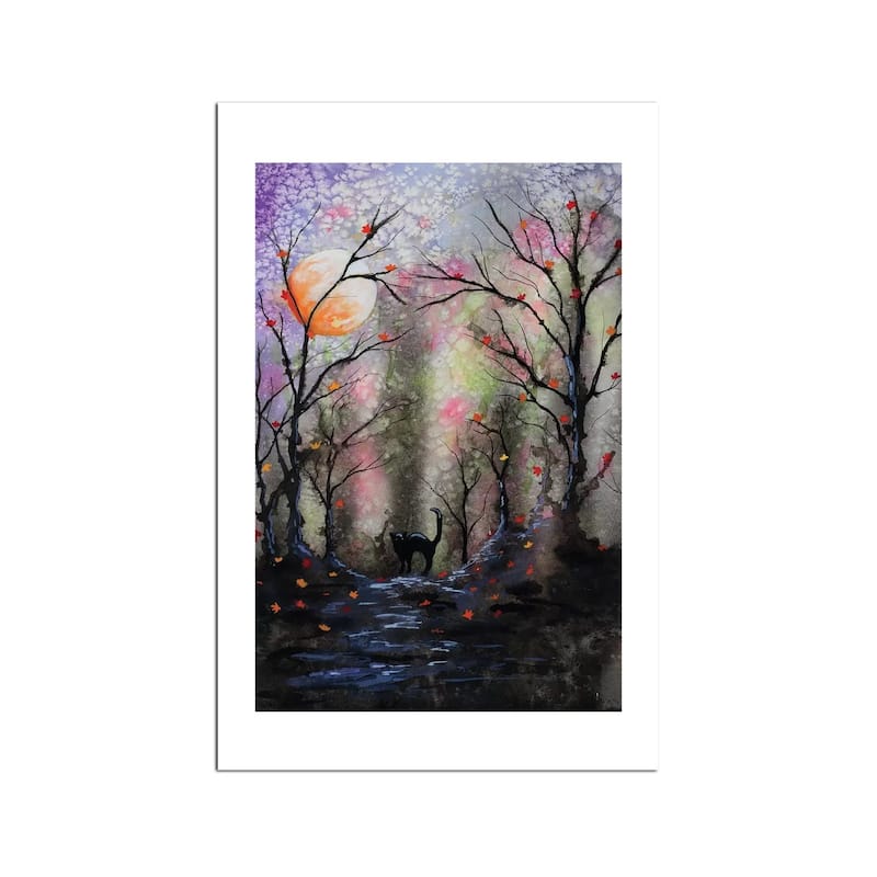 Black Cat In Forest Fine Art Paper Print by Michelle Faber - Multi