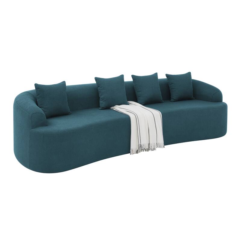Curved Modular Sectional Sofa, Compressed 4-Seater Foam Couch, Comfy Wool Fabric Upholstered Sofa for Living Room, Bedroom