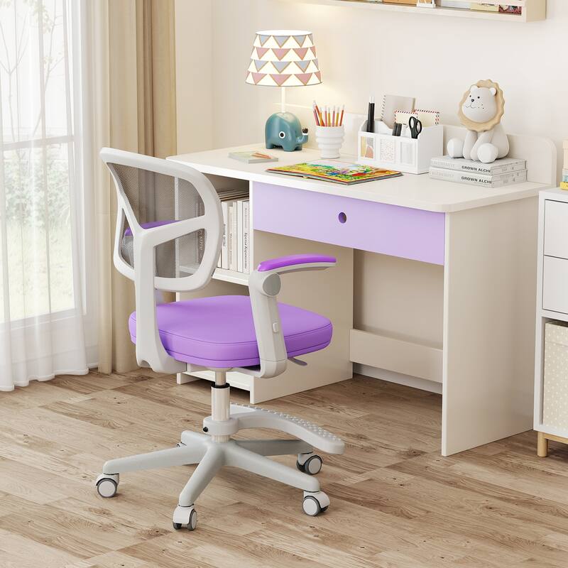 Height Adjustable Children Desk Chair with Swivel Base and Lumbar Support Smooth Wheels - 22.5" x 21.5" x 31.5"-36"