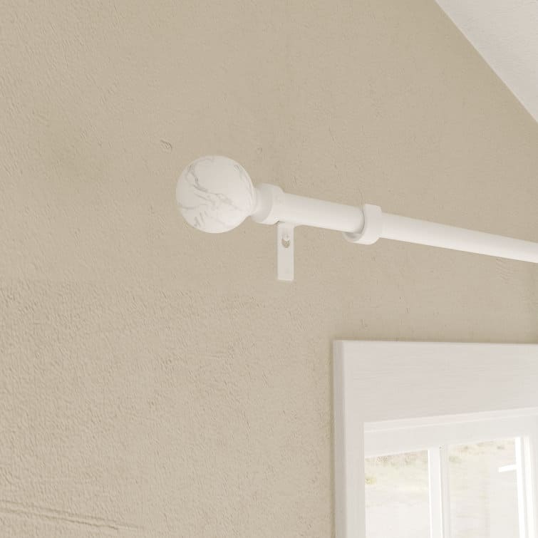 Acroma Adjustable Single Curtain Rod and Coordinating Finial Set