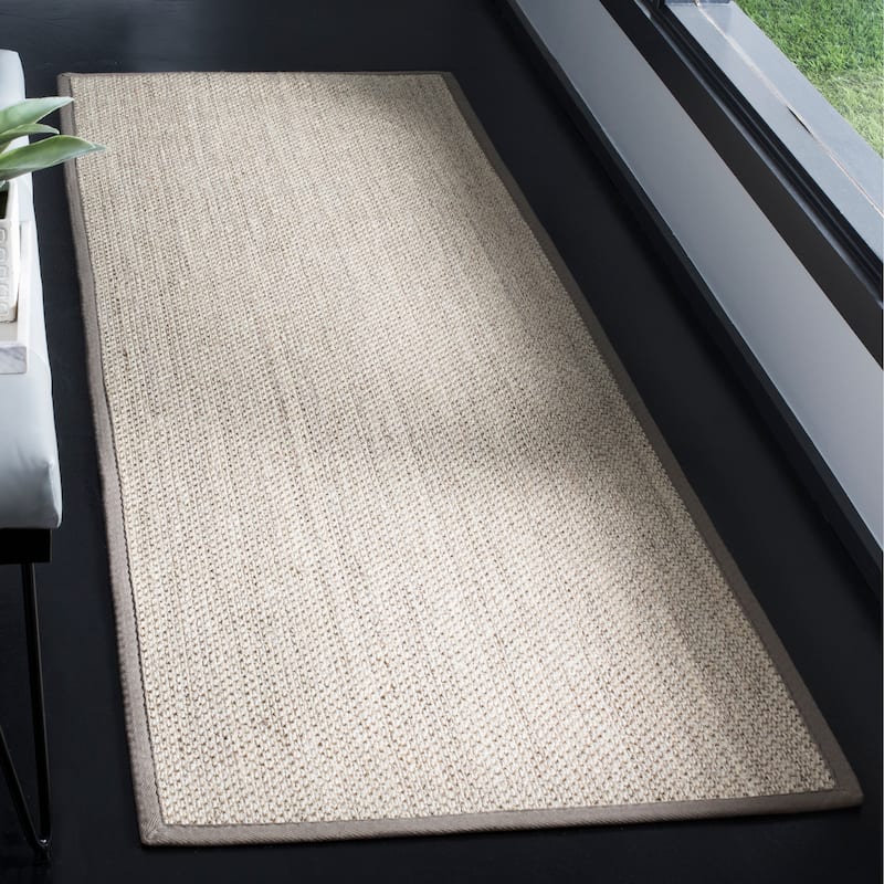 SAFAVIEH Natural Fiber Pacific Casual Border Sisal Rug - 2'6" x 8' Runner - Marble/Khaki - Runner
