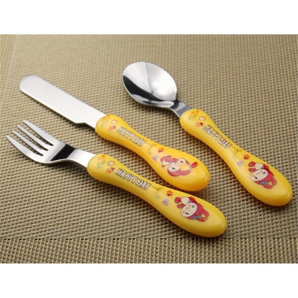 The First Cutlery Set Knife Fork Spoon Kids Toddler Mealtime Happy Day Metal 