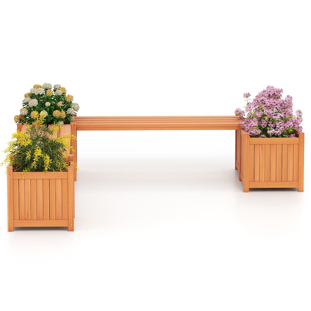 Gymax Wood Wooden Planter Box w/ Seat 2-in-1 Raised Garden Bed & Bench