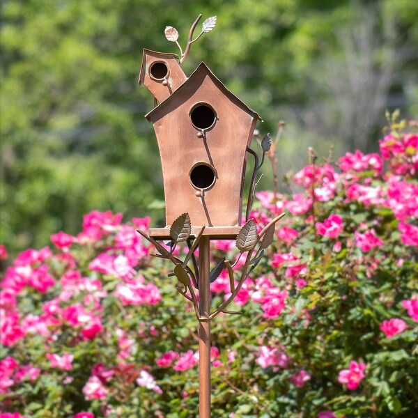 Large Bird House Stake with AFrame Roof Copper Overstock 33799671