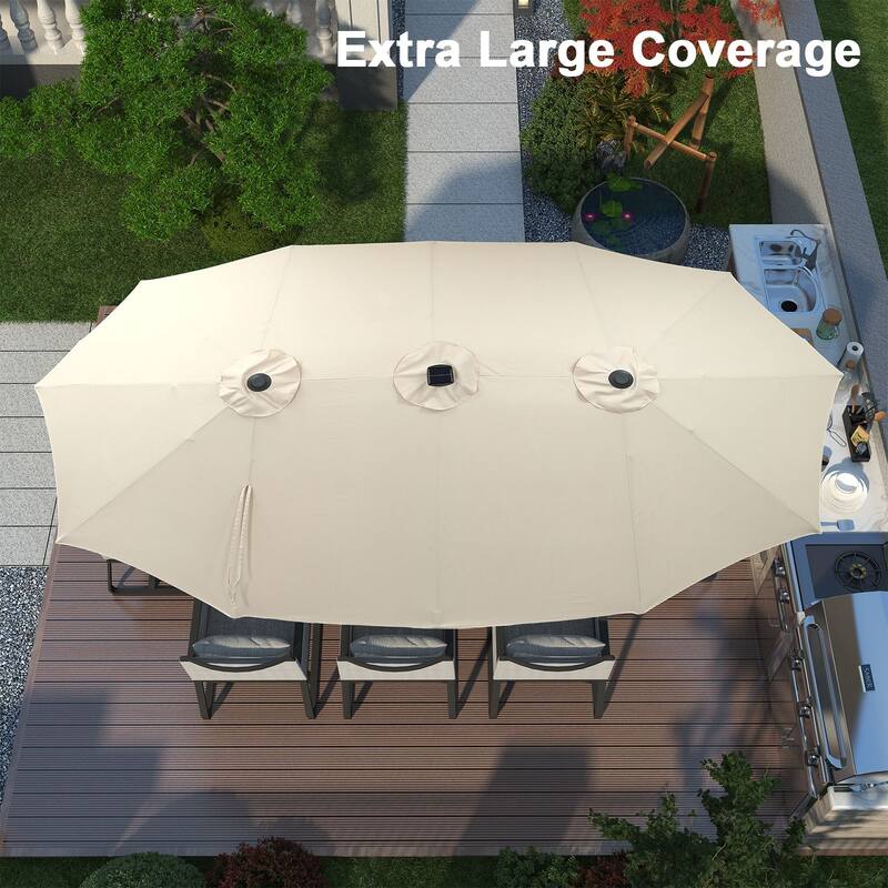 Autlaycil 15ft Retangle Patio Umbrella with Solar Lights & Base