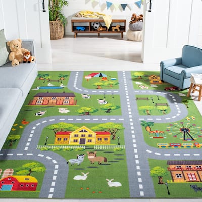 SAFAVIEH Kids Playhouse Machine Washable Slip Resistant Violanthi Neighborhood Road Rug