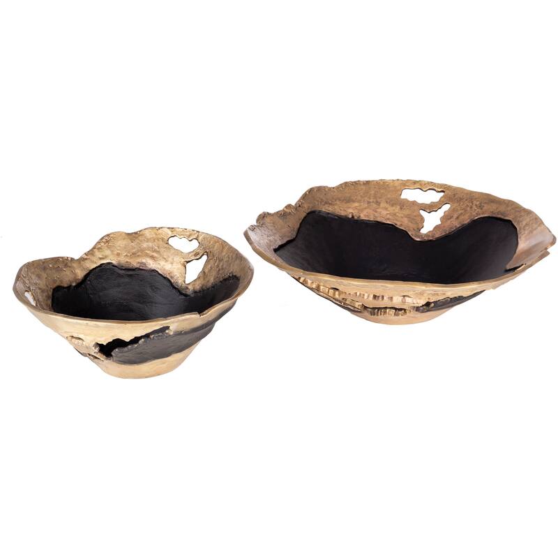 Molakos Modern Aluminum Decorative Bowls (2 Pieces) - 12" x 11.5" x 5.25", 18.25" x 17" x 5.5" - Black
