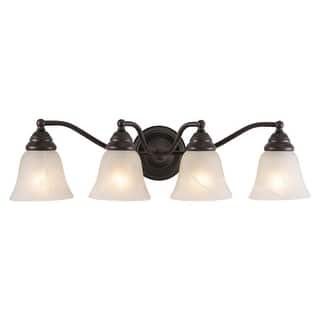 Standford 4-Light 26 in. W Oil Burnished Bronze Bathroom Vanity Lighting Fixture White Alabaster Glass Shade Dimmable Wall Mount