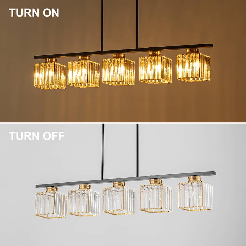 Modern Kitchen Island Lighting 5 Light Linear Chandelier with Crystal Shade - Multi - W 39.37"