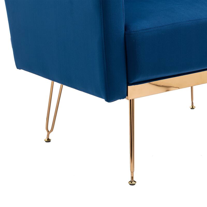 Velvet Upholstered Armchair Single Sofa Modern Tufted Reading Chairs Gold Metal Leg Wingback Chairs for Living Room Bedroom