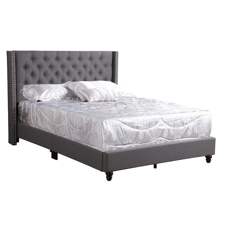 Upholstered Bed Frame - Gray Fabric Bed with Deep Tufted Headboard - Modern Bedroom Furniture