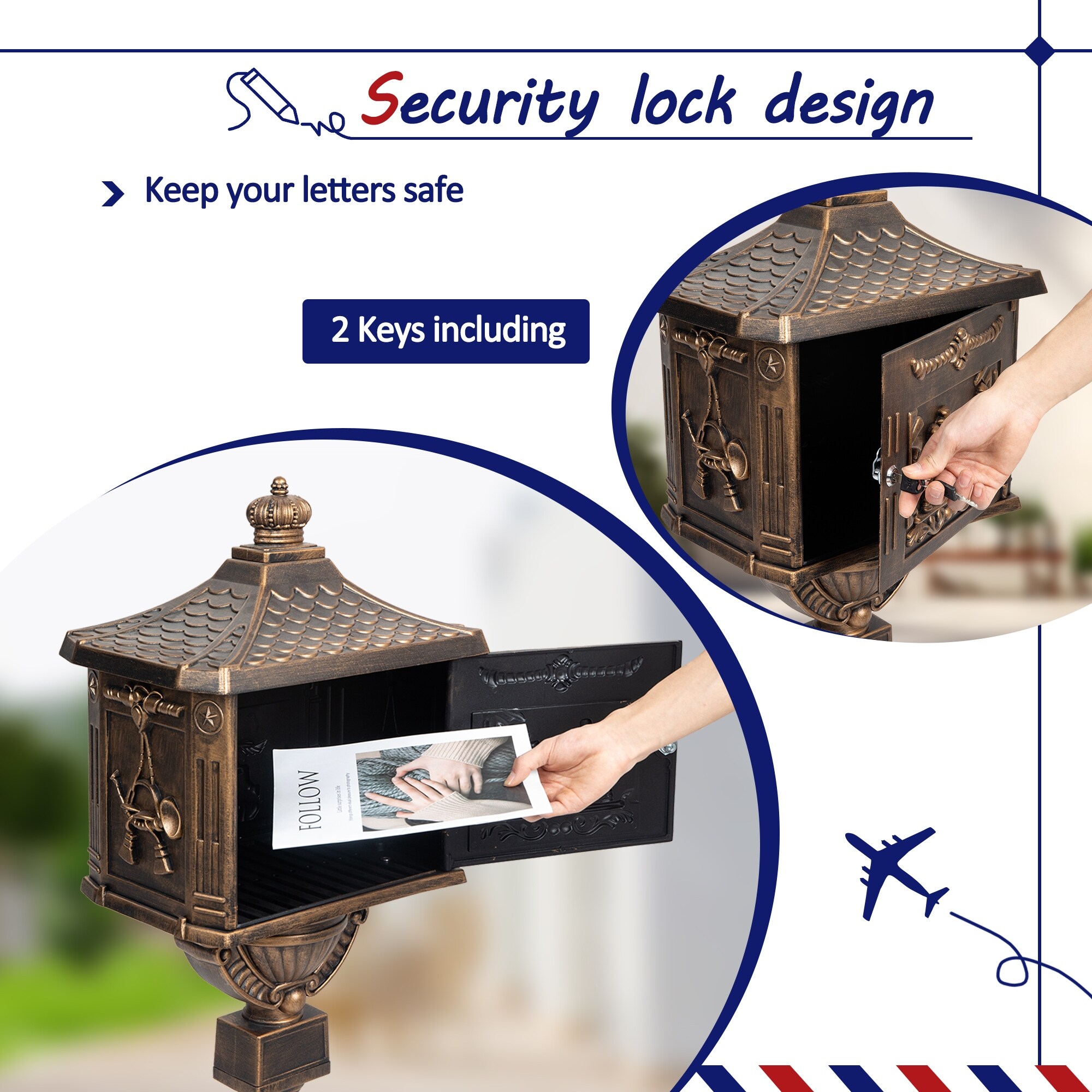 Mailbox Cast Aluminum Mail Box Postal Box Security Heavy