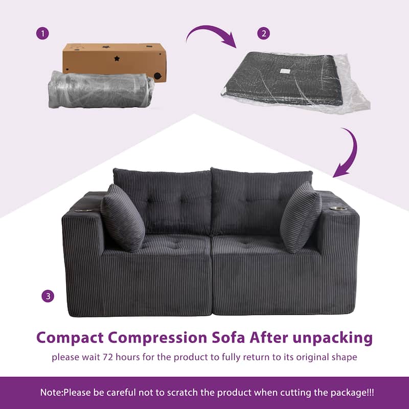 Modular Sectional Corduroy Sofa Couch Loveseat Boneless Cloud Couch - 35.8"D x 73"W x 26.3"H