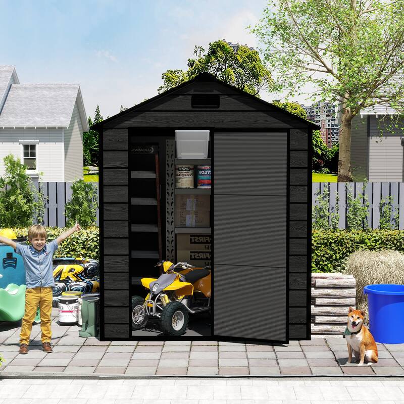 6*6ft Resin Storage Shed, High Quality Pp Material, Waterproof, Rust And Uv Proof, Large Storage Space, 12mm Thick Pp Board