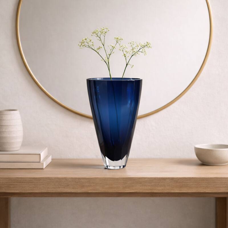 Royal Blue 11" Minimalist Cylinder Glass Vase for Elegant Modern Decor