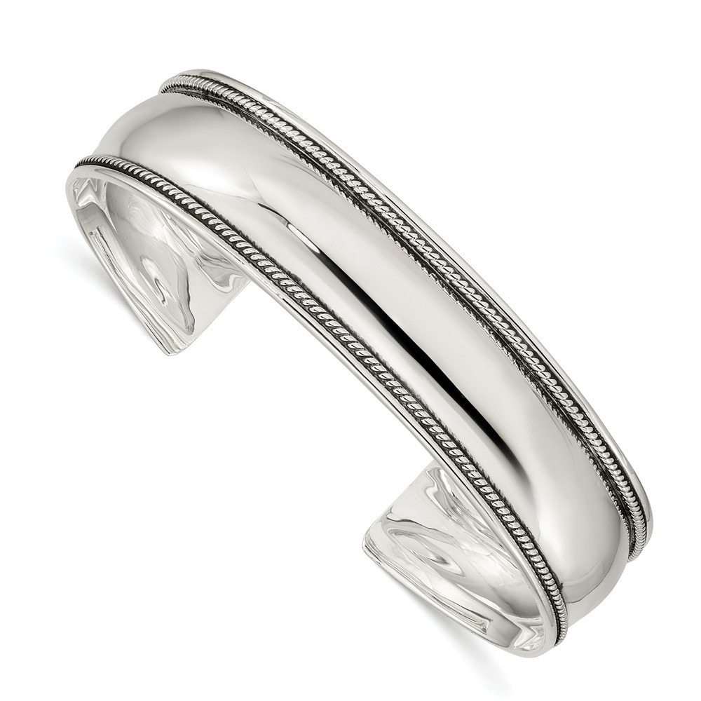 Sterling Silver 14.5mm Fancy Cuff Bangle Bracelet