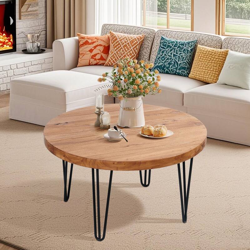 Elm Wood Round End Table Coffee Table
