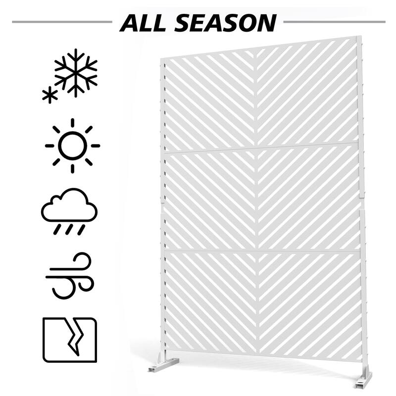 Outdoor 75'' x 47'' Metal Privacy Screen Fence Panel Line Pattern
