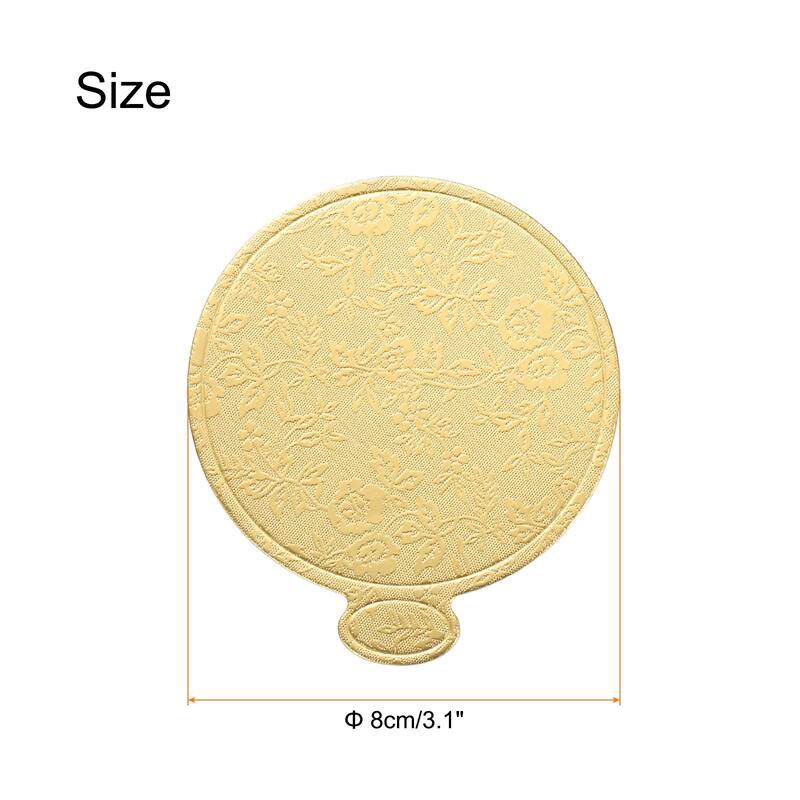 100pcs Mini Cake Boards, Mousse Cake Cardboards Round for Cake Bases - Floral Gold - 8 cm/3.1 inch