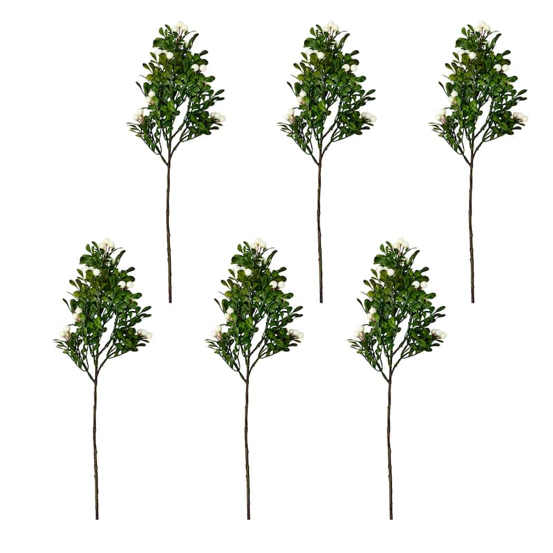 18" White Berries & Leaves Spray, Set of 6
