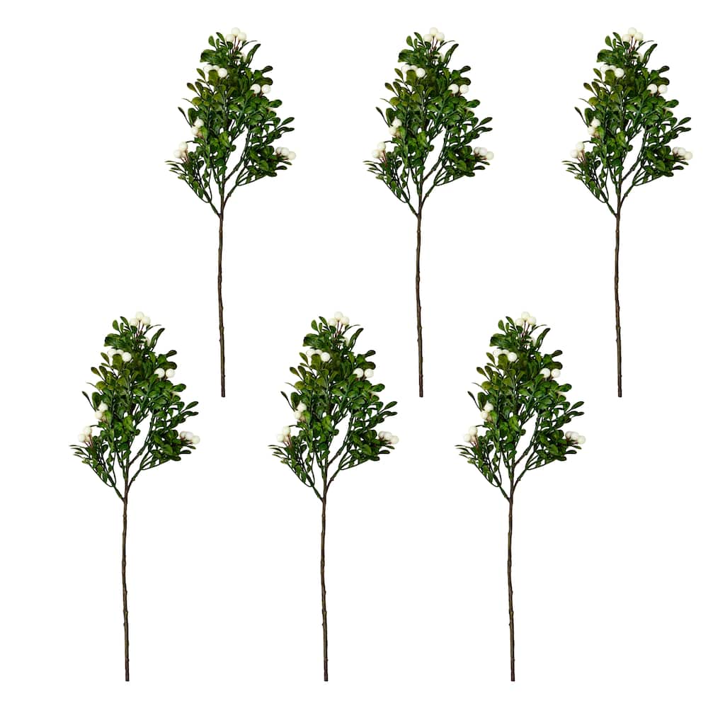 18" White Berries & Leaves Spray, Set of 6