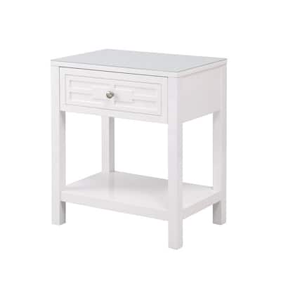 Wooden End Side Table Nightstand with Glass Top and Drawer