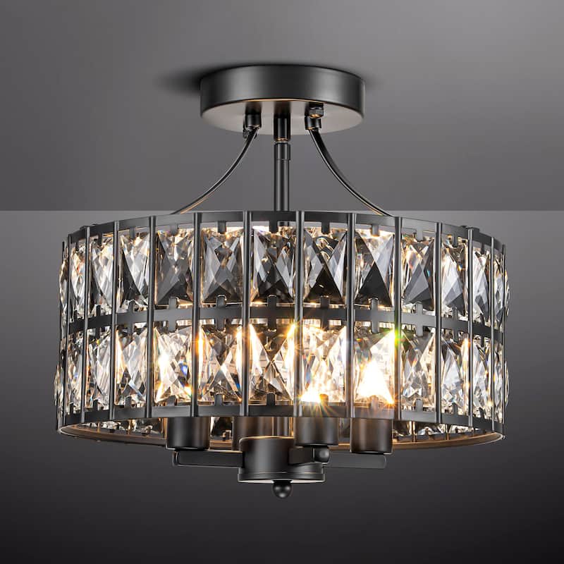4-Light Modern Vintage Drum Crystal Semi-Flush Mount Ceiling Light