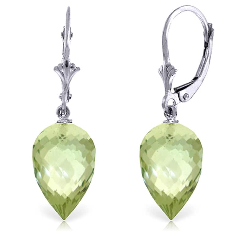 19 Carat 14K Solid Gold Drop Briolette Green Amethyst Earrings - White