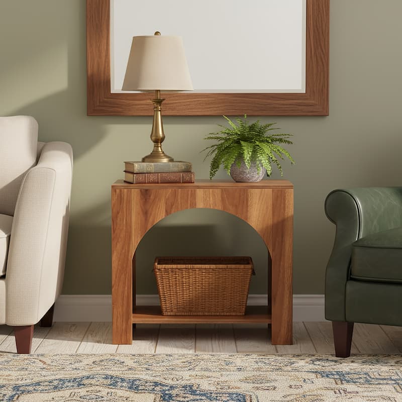 Farmhouse Side Table with Storage, Large Wooden Pedestal End Table