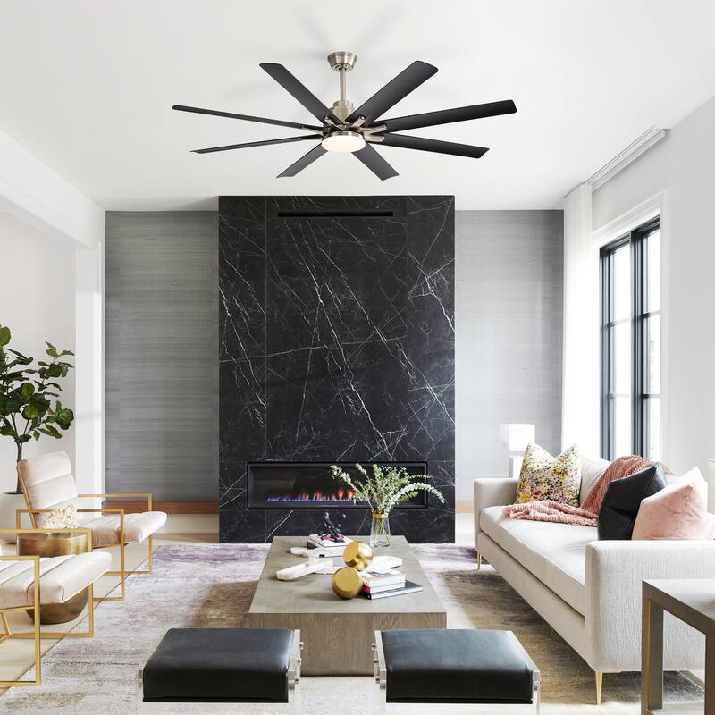 52" Reversible DC Motor Ceiling Fan with Remote/APP Control Dimmable 3-color Temperature, 8 ABS Blades Ceiling Fan Chandelier - Black,Brushed Nickel