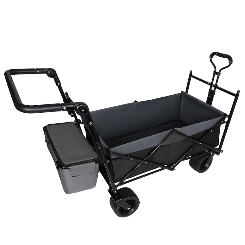 With Push Handle, 480Lbs Collapsible Wagon with Canopy, Wagon cart with 7" All-Terrain Wheels, Large Capacity, Shopping, Sports