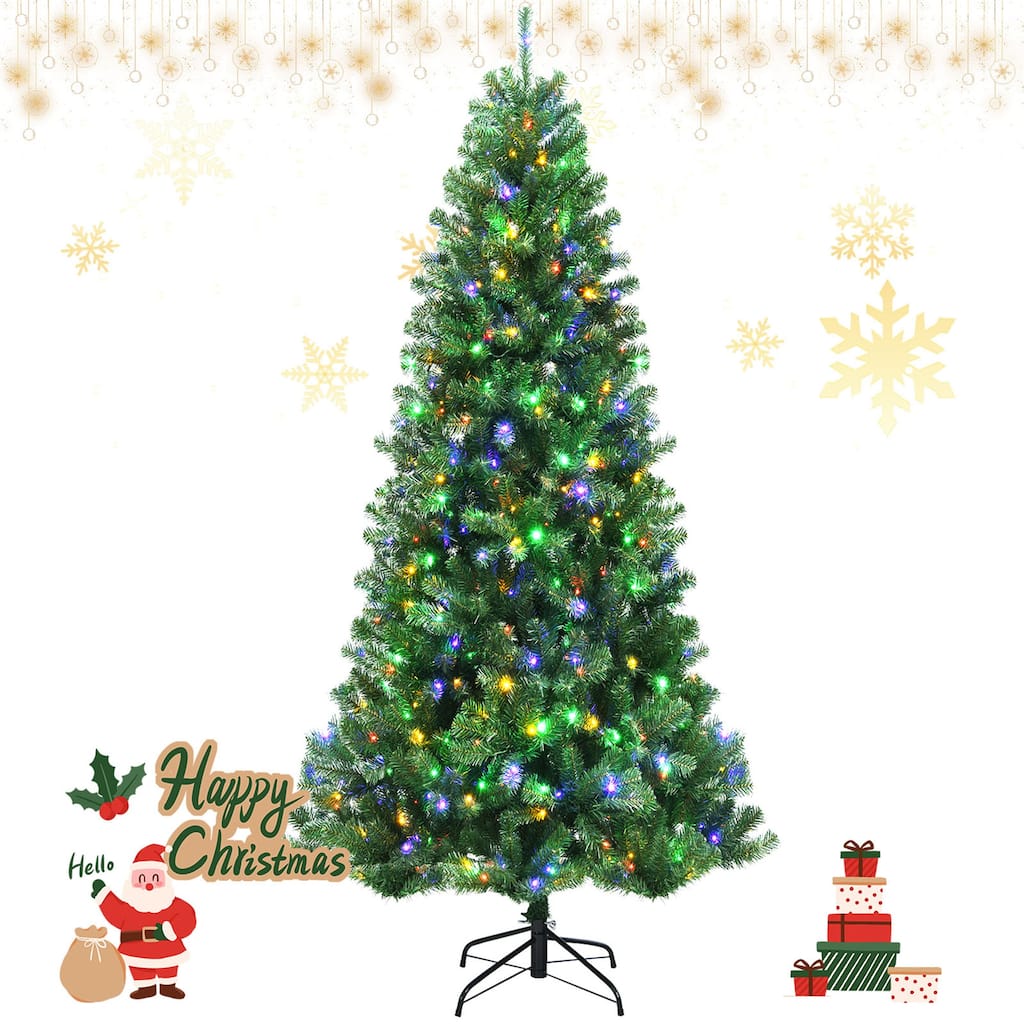 Gymax 6/7/8 FT Pre-lit Artificial Christmas Tree Hinged Xmas Tree w/ 9 - See Details