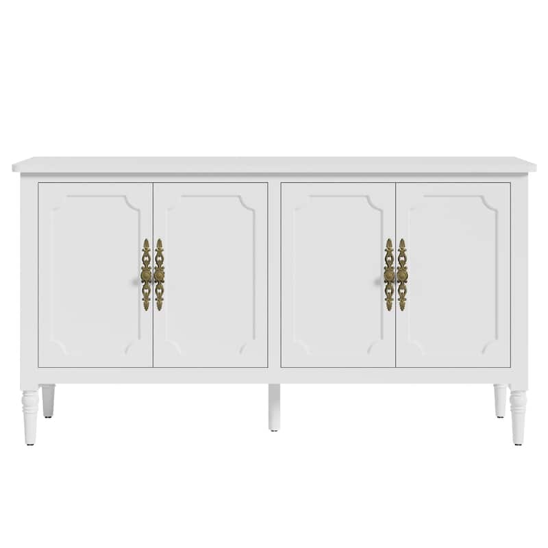 58" W Sideboard Cabinet with Adjustable Shelves and 4 Doors - White
