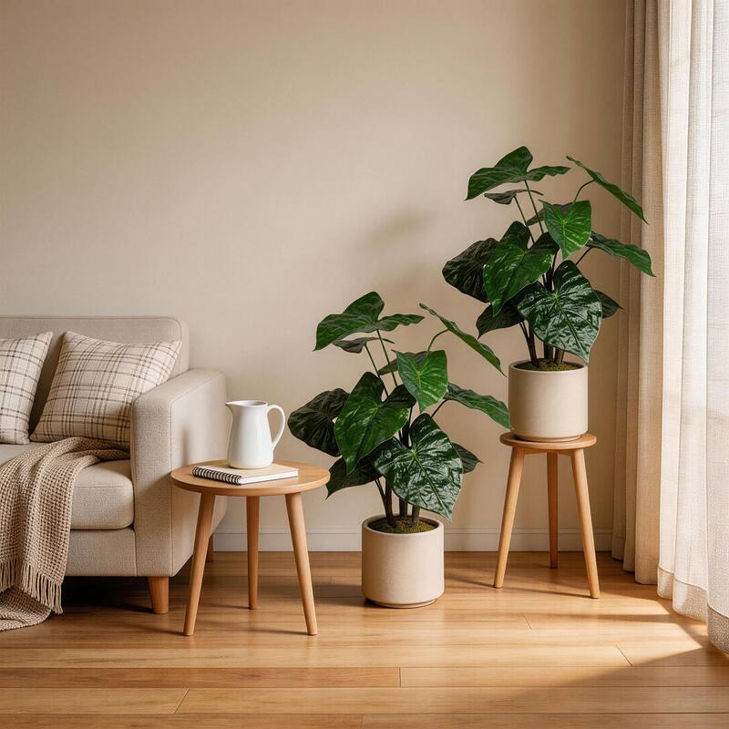 30" Artificial Tropical Alocasia Leaf Plant With White Pot 2pc/set