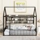 preview thumbnail 62 of 70, Metal House Bed with Metal Grid and Storage Shelves, Twin/Full Size Floor Montessori Bed with Roof Frame and Fence Guardrails