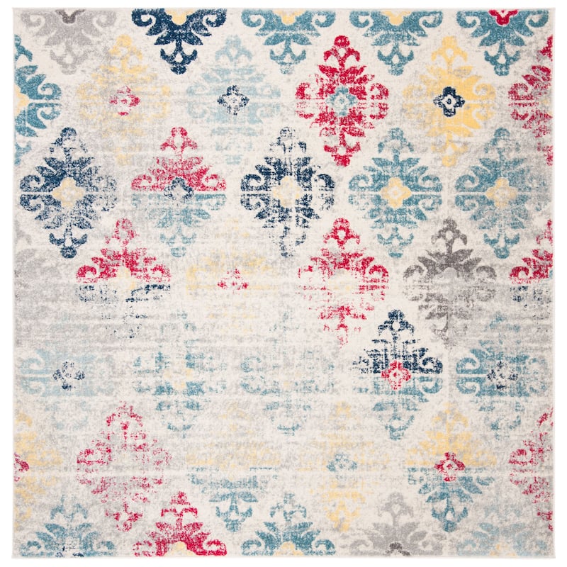 SAFAVIEH Madison Earlean Vintage Boho Oriental Rug - 6'7" Square - Ivory/Blue