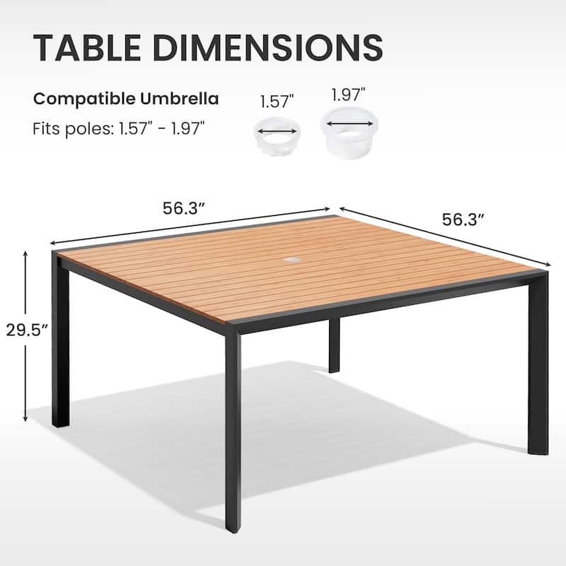 Outdoor All-Weather Aluminum Patio Square Dining Table with Umbrella Hole