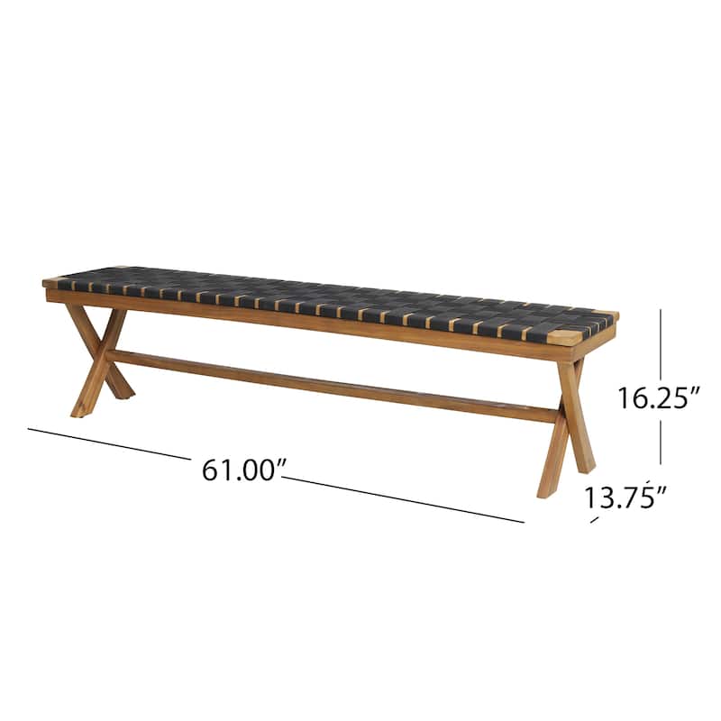 Mallett Outdoor Acacia Wood Bench with Rope Seating by Christopher Knight Home - 61.00" W x 13.75" D x 16.25" H