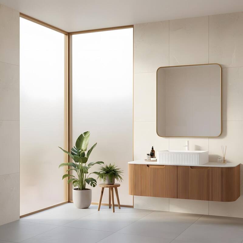 Wall Mounted Bathroom Vanity with White Rectangular Ceramic Basin