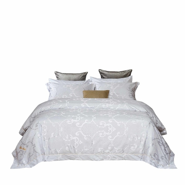 6 Pieces White Luxury Jacquard Duvet Cover Set by Dolce-Mela Bedding. Opens flyout.