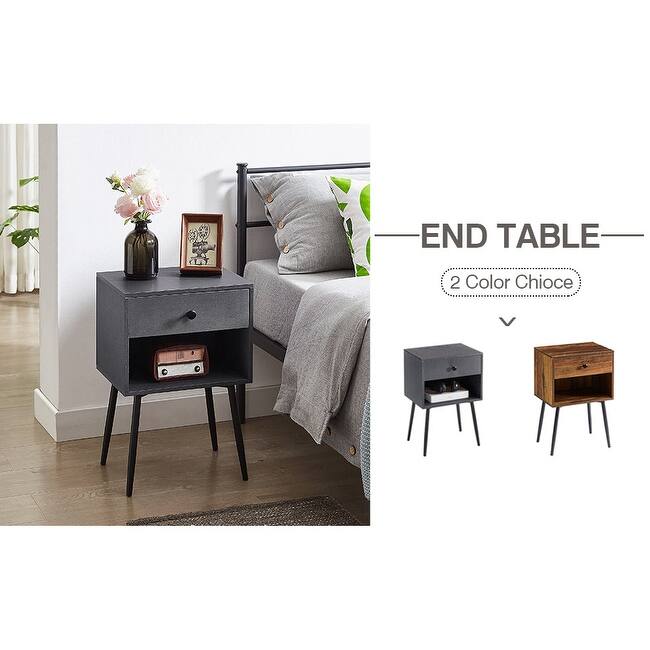 VECELO, (Set of 2) Modern 1-Drawer Brown/Grey Nightstand with Storage Shelf