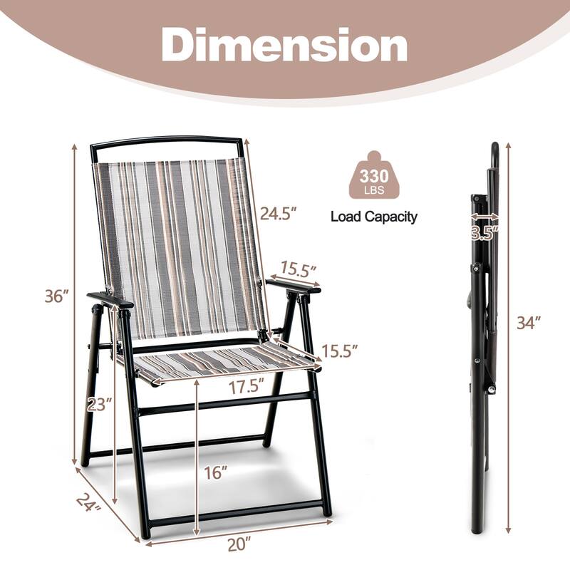 Gymax Set of 4 Portable Folding Sling Chairs Dining Armrest Backrest