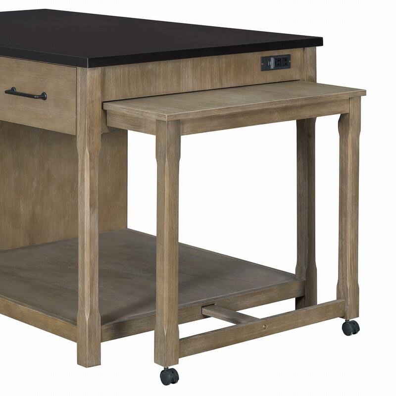 60"-98.7" Extendable Kitchen Island on Wheels with Drawers and Open Shelves and Built-In Power Outlets